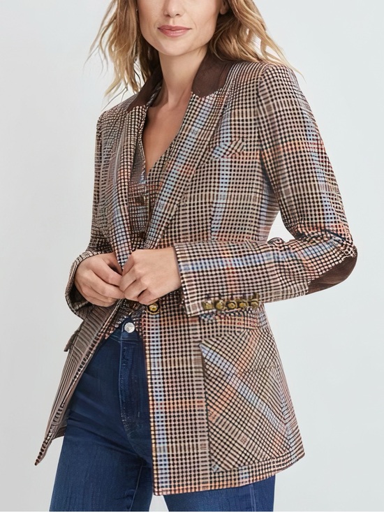 Veronica Beard Jackets & Blazers - Veronica Beard Dickey Houndstooth Plaid Destry Suede-Patch Blazer Jacket